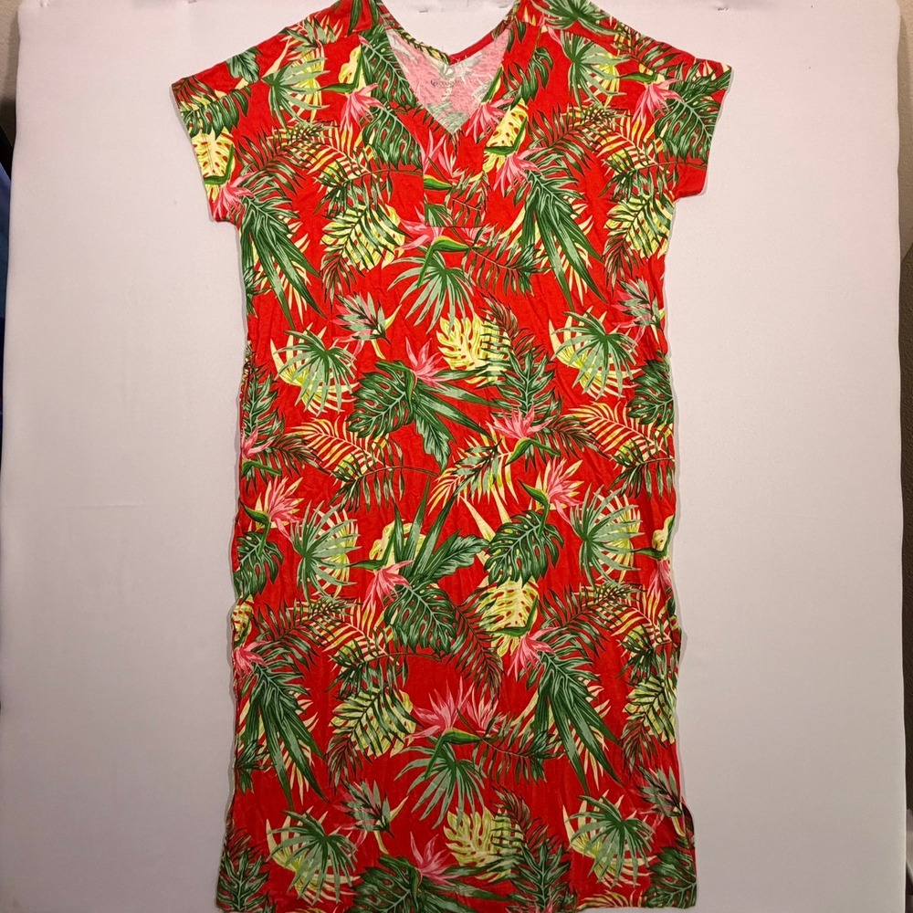 Koolaburra‎ by UGG Dress Womens XS Red Tropical Palm Maxi Lounger Pockets Jersey
